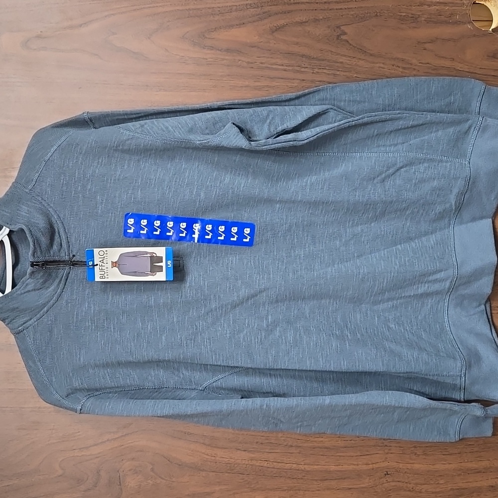 Buffalo David Bitton Size L Blue/Grey 1/4 Zip Knit Sweater